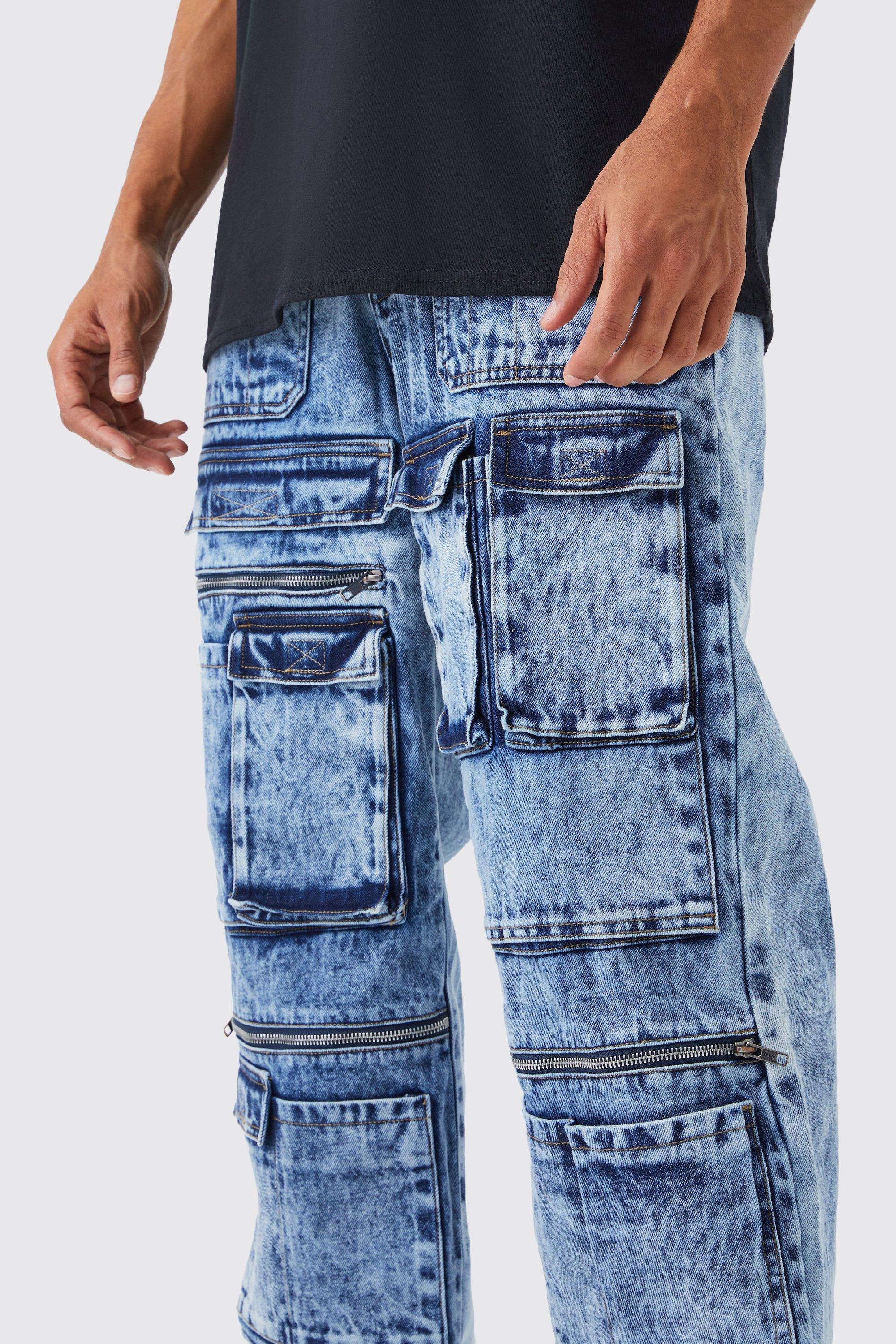 Mens jeans with cargo hot sale pockets